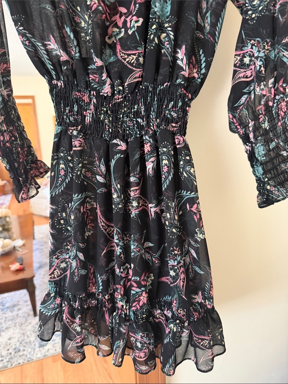 Misa Los Angeles Lexie Black Paisley Ruffle-Hem Mini Dress with Multicolor Print - Picture 5 of 8